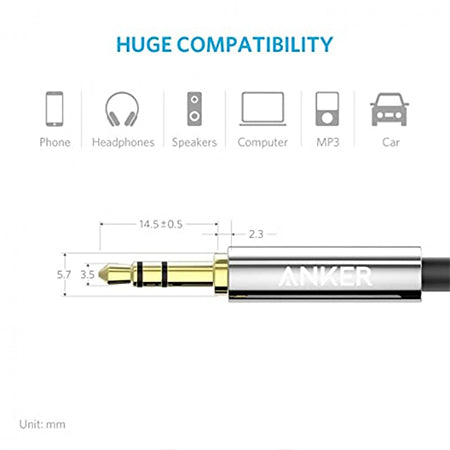 Anker 3.5 mm Male To Male Audio Cable Black Anker 3.5 mm Male To Male Audio Cable Black